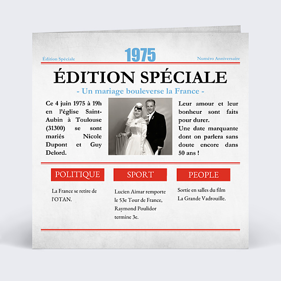 Invitation anniversaire de mariage Rétrospective Journal