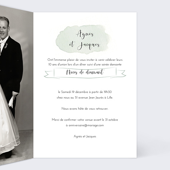 Invitation anniversaire mariage Tempo Intérieur Droit
