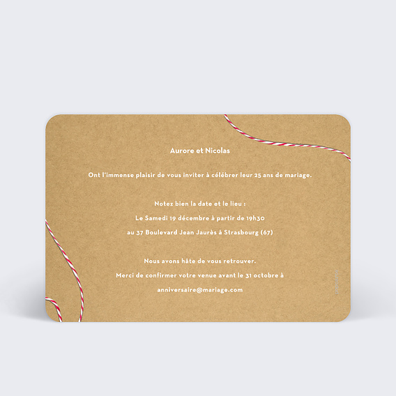 Invitation anniversaire mariage Boarding Pass Verso