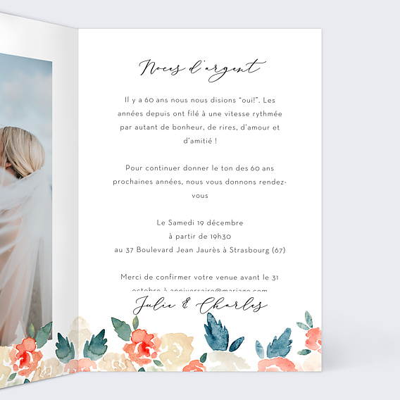 Invitation anniversaire de mariage Envolée Florale