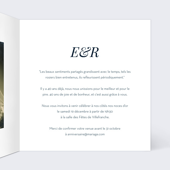 Invitation anniversaire de mariage Dorure Marianne
