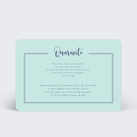 Invitation anniversaire mariage Milestone Quarante Verso