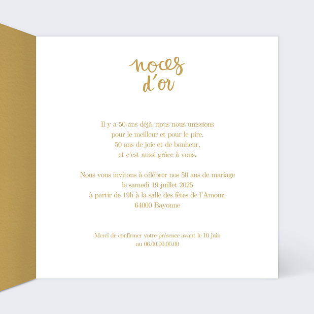 Invitation Anniversaire de Mariage Typo Ocre Intérieur Droit