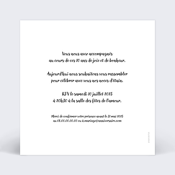 Invitation anniversaire mariage Polaroïd Verso