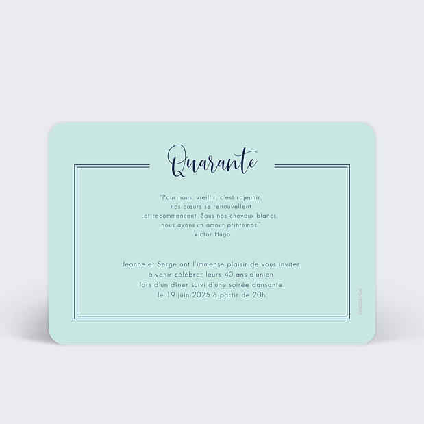 Carte d'Invitation Anniversaire de Mariage Milestone Quarante Verso