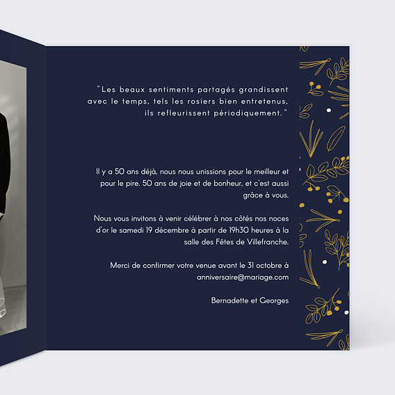 Invitation anniversaire mariage Champêtre Intérieur Droit