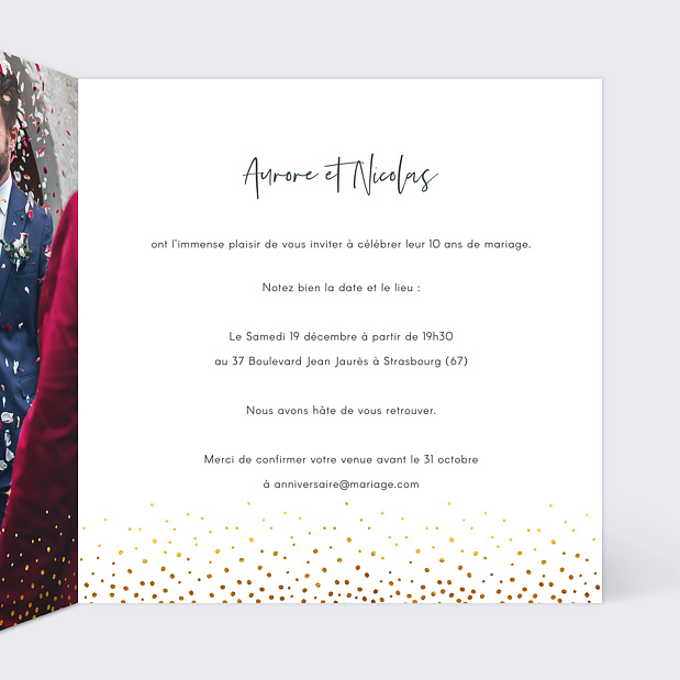 Invitation Anniversaire de Mariage Élégance Intérieur Droit