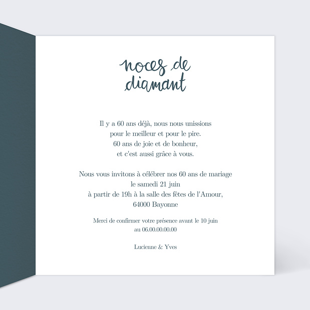 Invitation Anniversaire de Mariage Typo Diamant Intérieur Droit