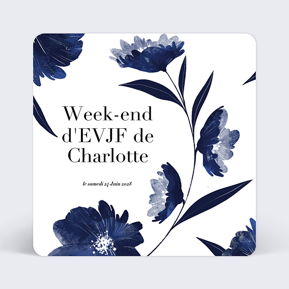 Carte Invitation EVJF Fleurs Bleues Aquarelle 