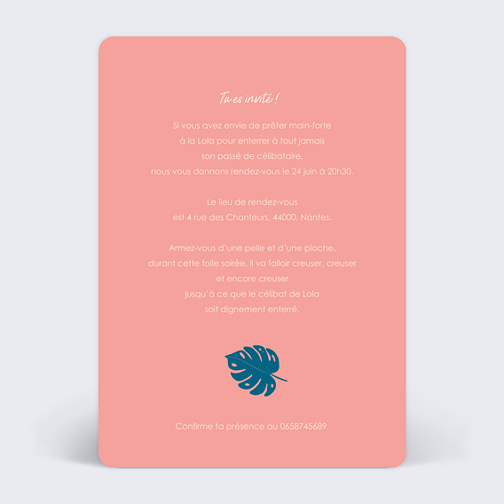 Carte invitation EVJF Aloha Verso