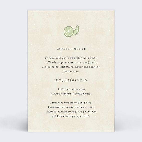 Carte invitation EVJF Cocktail Mojito Verso