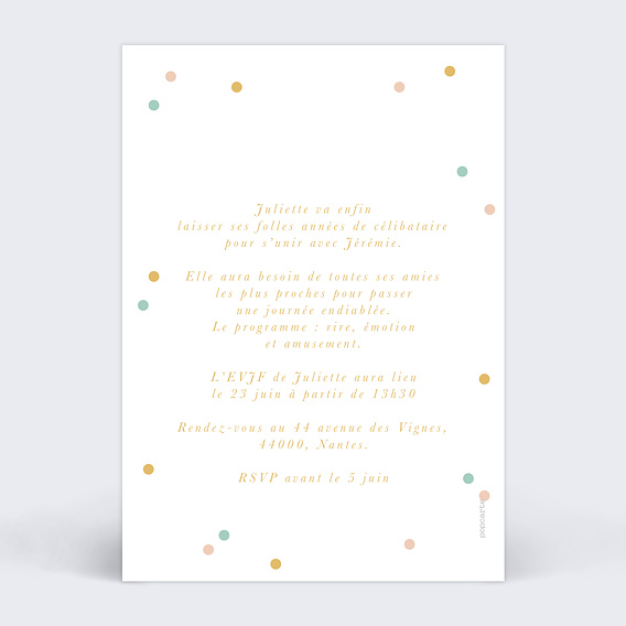Carte invitation EVJF Confettis Verso