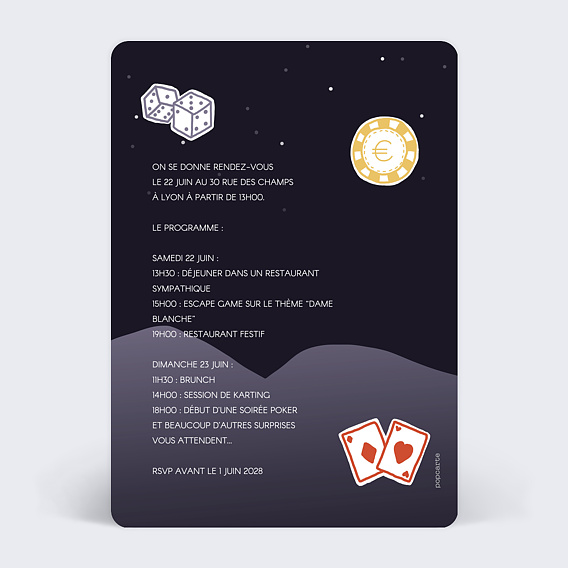 Carte invitation EVJF Las Vegas Verso