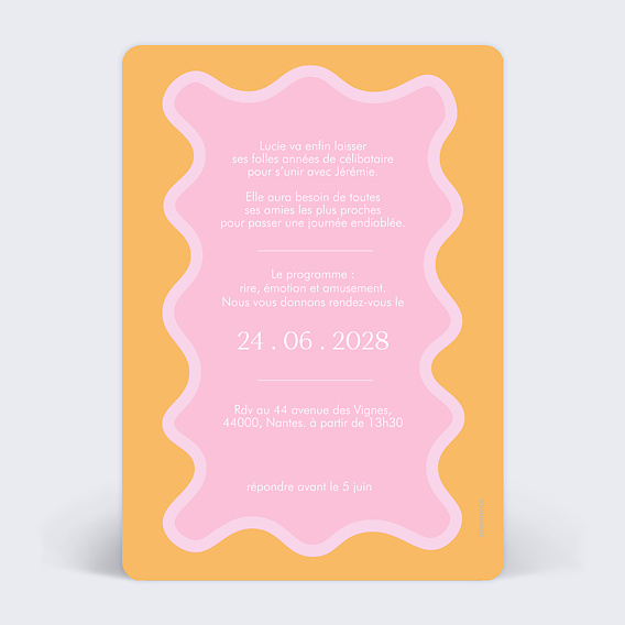 Carte invitation EVJF Ondulation Verso