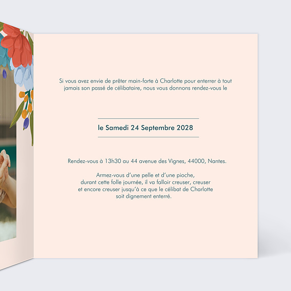 Carte invitation EVJF Jardin Enchanté Intérieur Droit