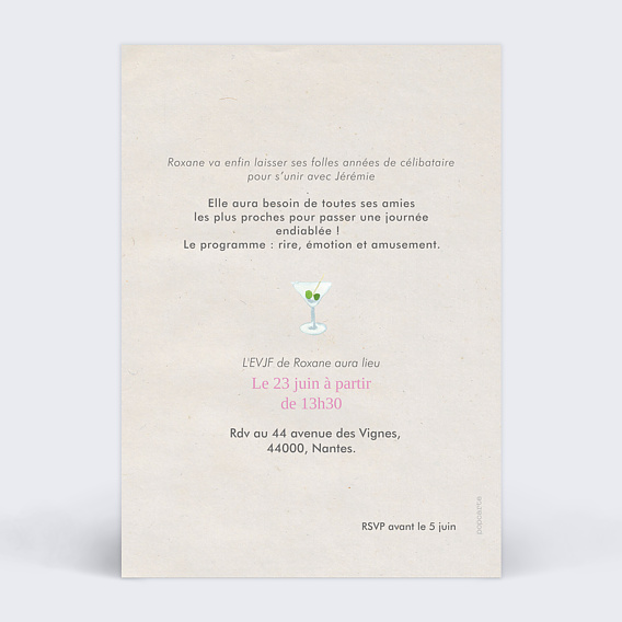 Carte invitation EVJF Spa Verso