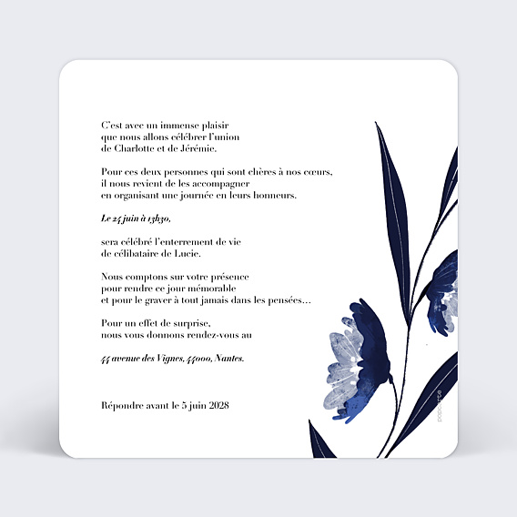Invitation EVJF Fleurs Bleues Aquarelle