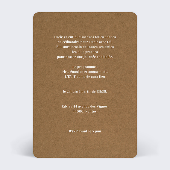 Carte invitation EVJF EVJF Kraft Verso