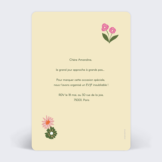 Carte invitation EVJF Mode activé Verso