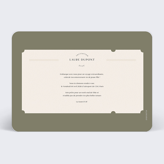 Carte invitation EVJF Billet d'Avion Verso