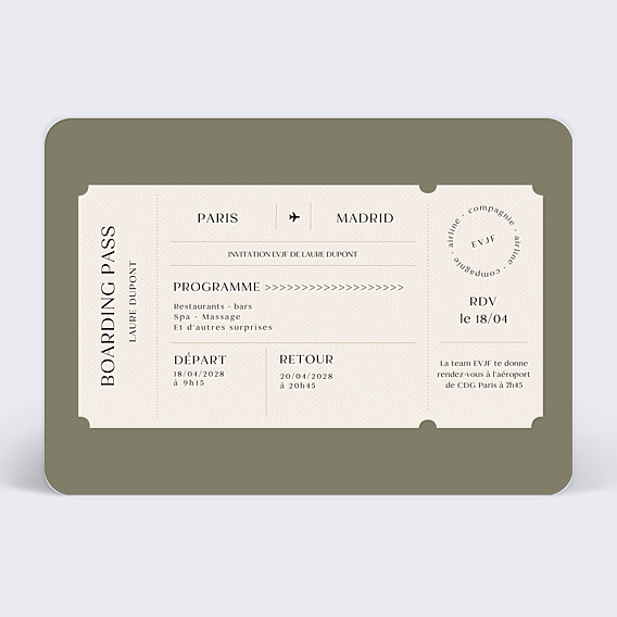 Invitation EVJF Billet d'Avion