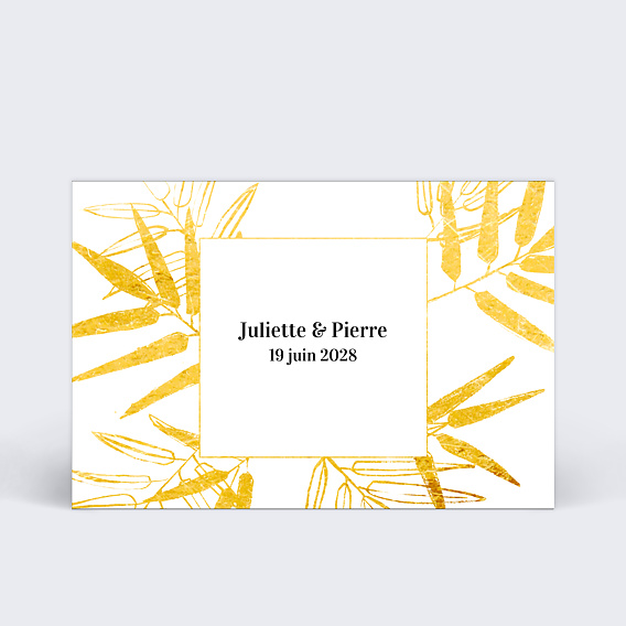 Cartes Invitation Mariage Feuilles d'Or