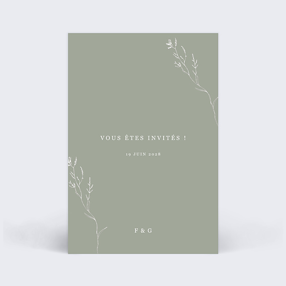 Cartes invitation mariage Idylle Kaki
