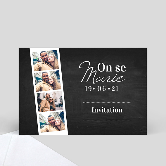 Carte d'invitation de mariage Photomaton ardoise
