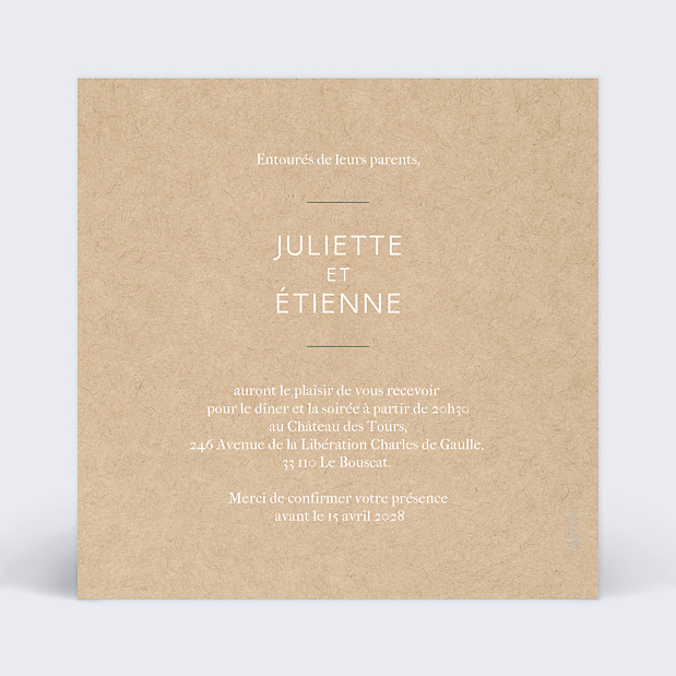 Carte Invitation Mariage Ombrage Verso