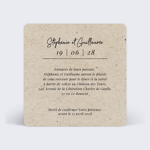 Cartes invitation mariage Chiné Verso
