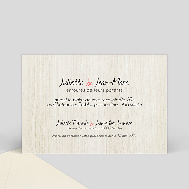 Carte d'invitation de mariage photomaton Verso