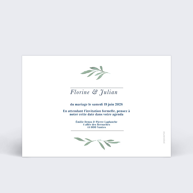 Carte d'Invitation de Mariage Couronne de Laurier Verso