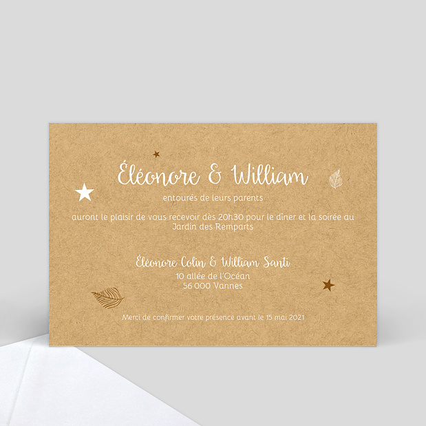 Carte d'invitation de mariage tourbillon d'étoiles kraft Verso