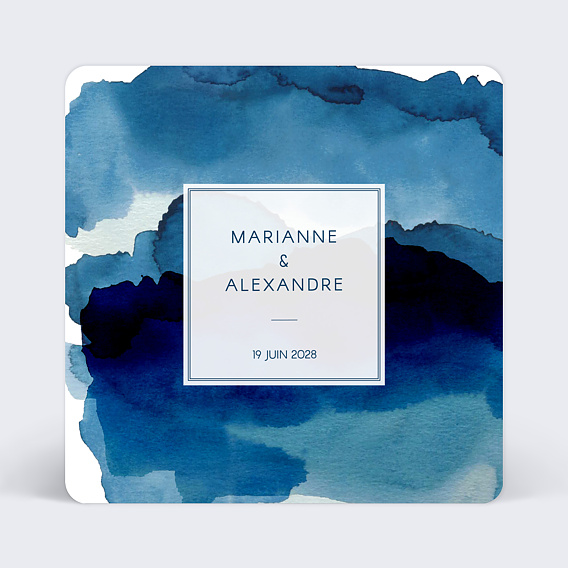 Cartes invitation mariage Blue Waves Recto