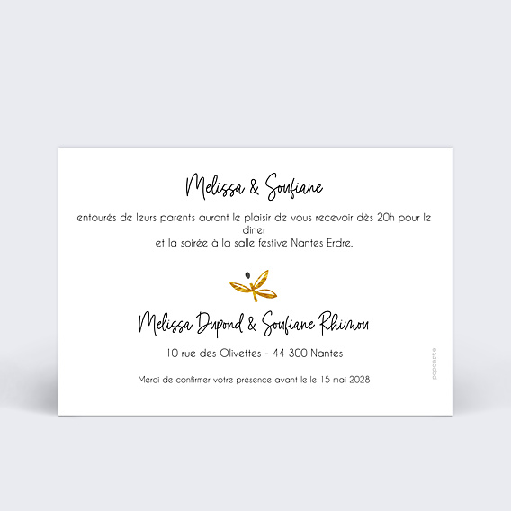 Cartes Invitation Mariage Branches d'Olivier