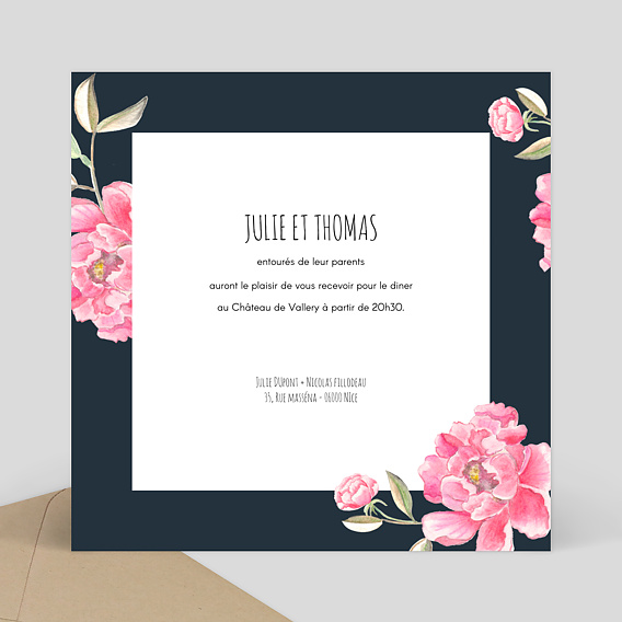 Cartes invitation mariage Dark Peony Fleur Seule Verso