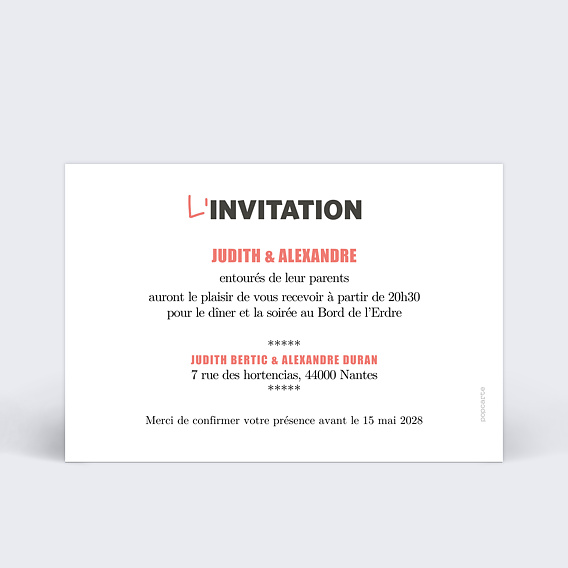 Cartes invitation mariage Affiche de Film Verso