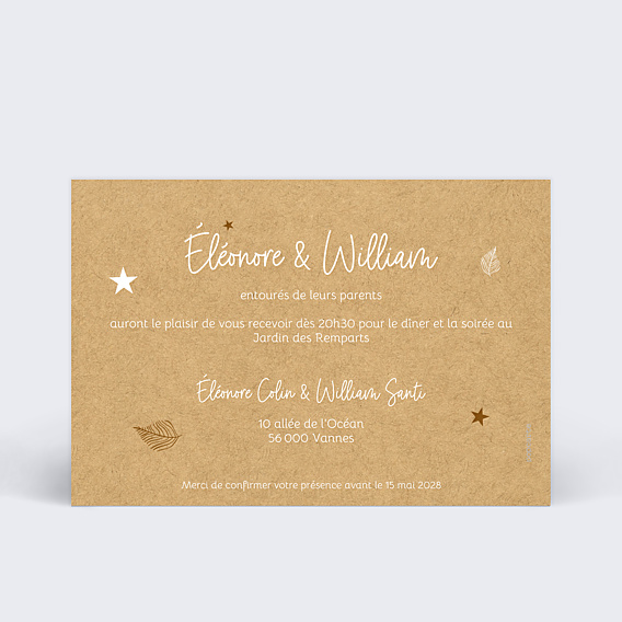Cartes Invitation Mariage Tourbillon d'Étoiles kraft