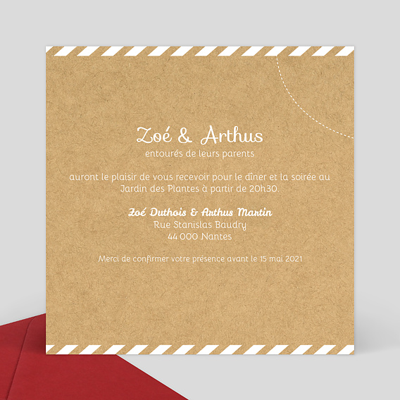 Cartes invitation mariage Ensemble en vadrouille Verso