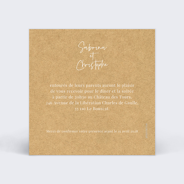 Carte d'invitation de mariage Olivier Verso