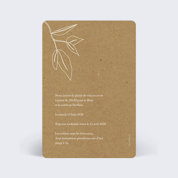 Cartes invitation mariage Esquisse Bohème Verso