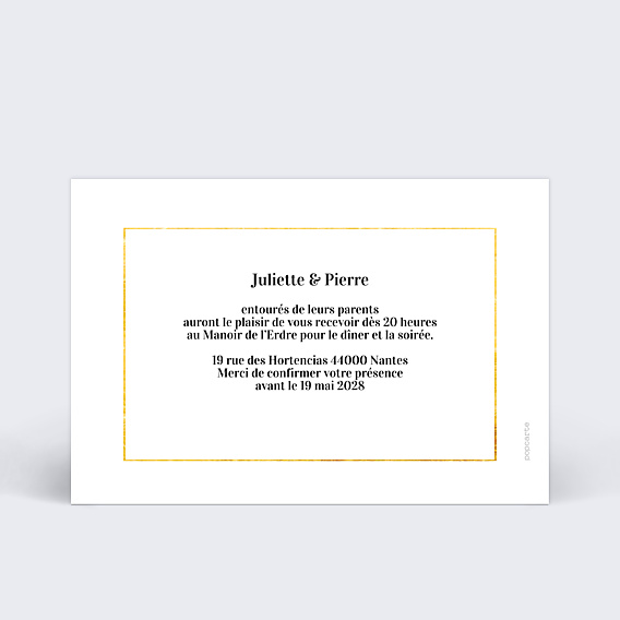 Cartes Invitation Mariage Feuilles d'Or