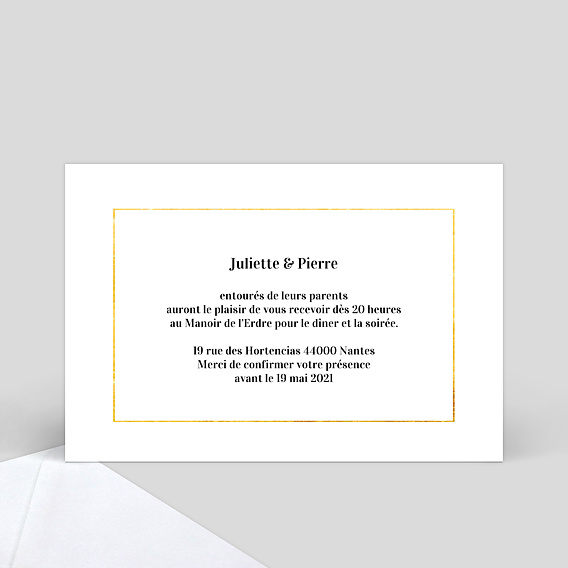 Cartes invitation mariage Feuilles d'Or Verso
