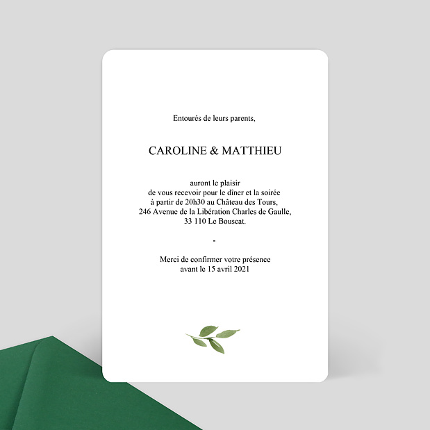 Carte Invitation Mariage Aquarelle Botanique Verso