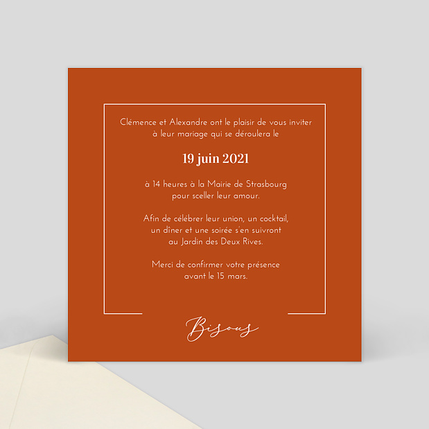 Carte d'invitation de mariage Été indien Verso