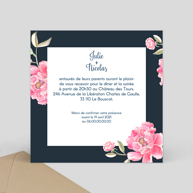 Carte Invitation Mariage Dark Peony Verso
