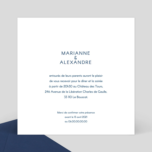 Carte d'Invitation de Mariage Blue Waves Verso