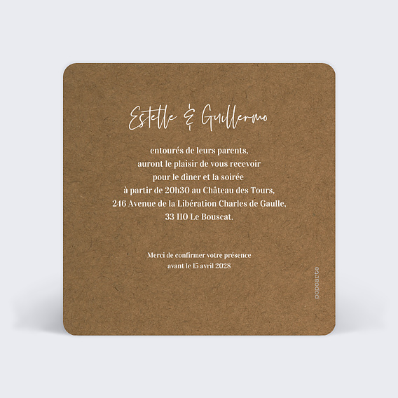 Cartes invitation mariage Bohème Verso