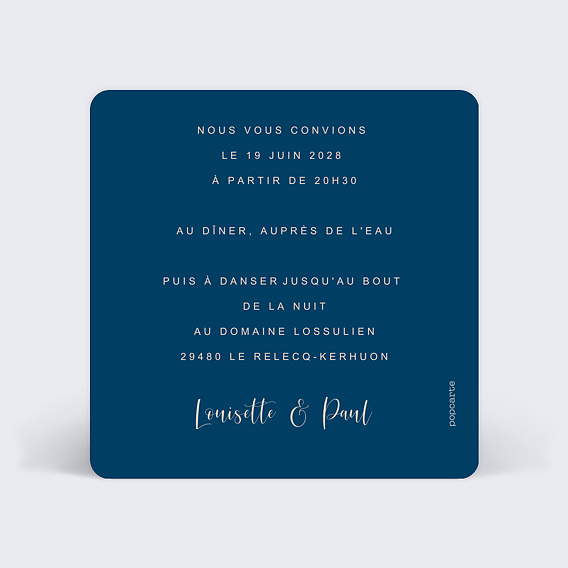 Cartes invitation mariage Velours Verso