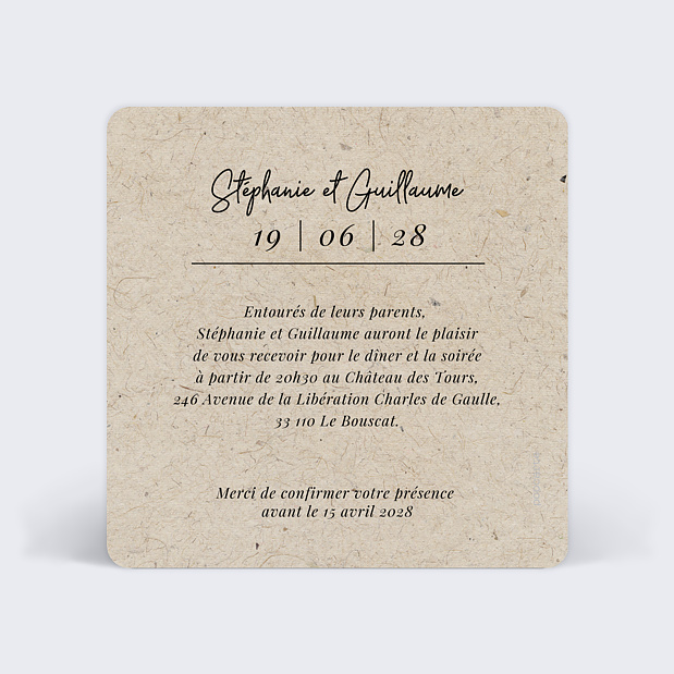 Invitation Mariage Chiné Verso